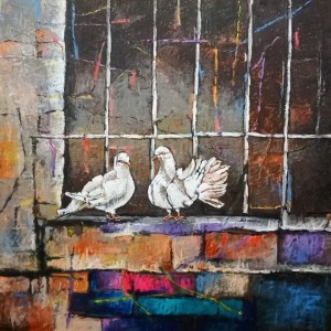 Afsheen, 24 x 24 Inch, Acrylic On Canvas, Pigeon Painting, AC-AFN-021